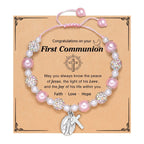 FE EN ORACIÓN: Pulsera de Regalo de Primera Comunión con Cruz y Tarjeta de Bendición