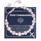 FE EN ORACIÓN: Pulsera de Regalo de Primera Comunión con Cruz y Tarjeta de Bendición