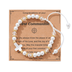 FE EN ORACIÓN: Pulsera de Regalo de Primera Comunión con Cruz y Tarjeta de Bendición
