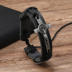 Pulsera Ajustable Clásica de Cuero Café o Negro con Crucifijo