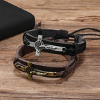 Pulsera Ajustable Clásica de Cuero Café o Negro con Crucifijo