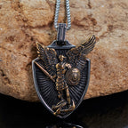 Collar de Acero Inoxidable con Dije Escudo Vintage de San Miguel Arcángel