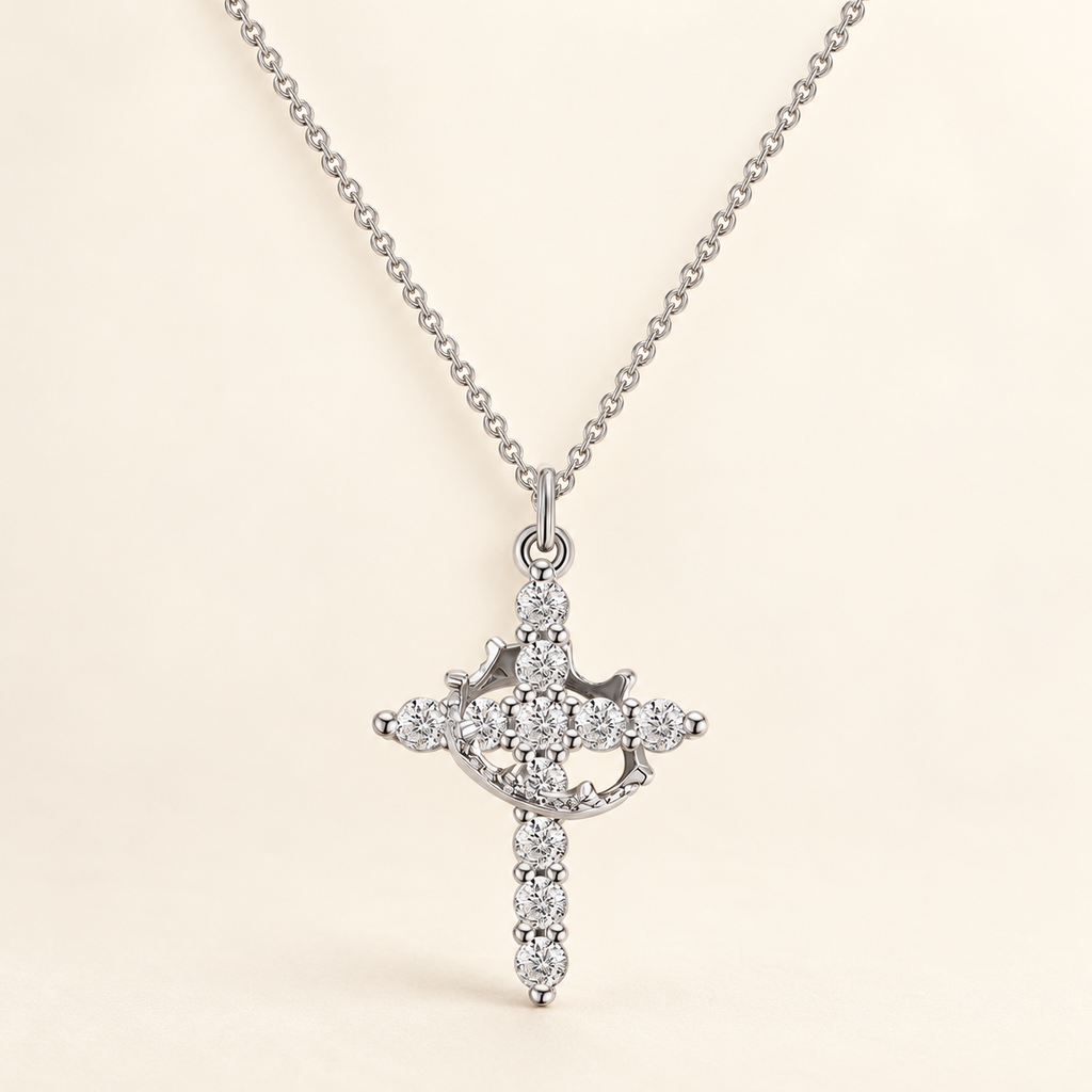 Modern Crowned in Faith Cross Necklace, Earrings