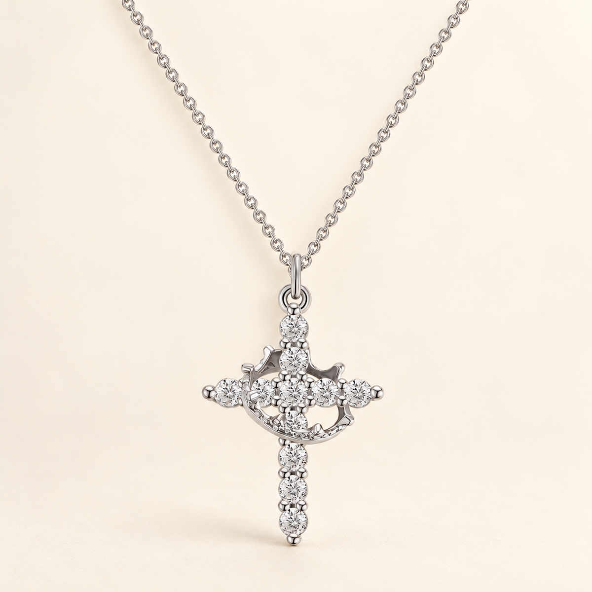 Modern Crowned in Faith Cross Necklace, Earrings