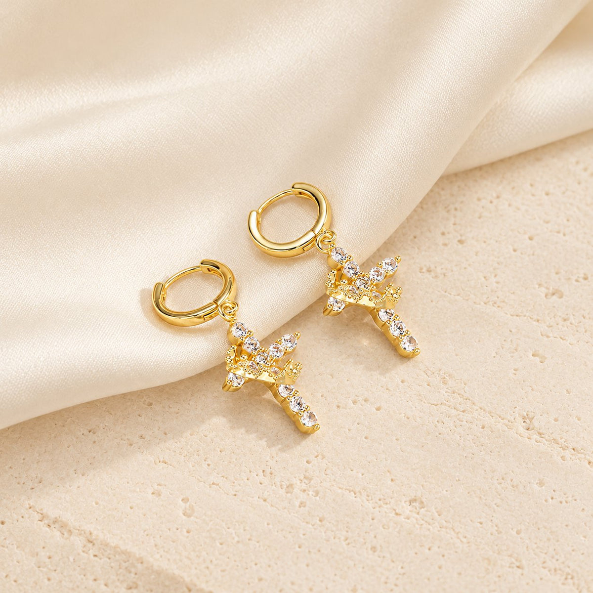 Modern Crowned in Faith Cross Necklace, Earrings