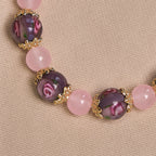 Pulsera Artesanal de Cristal de Cuarzo Rosa con Camafeo de la Virgen María