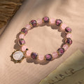 Pulsera Artesanal de Cristal de Cuarzo Rosa con Camafeo de la Virgen María