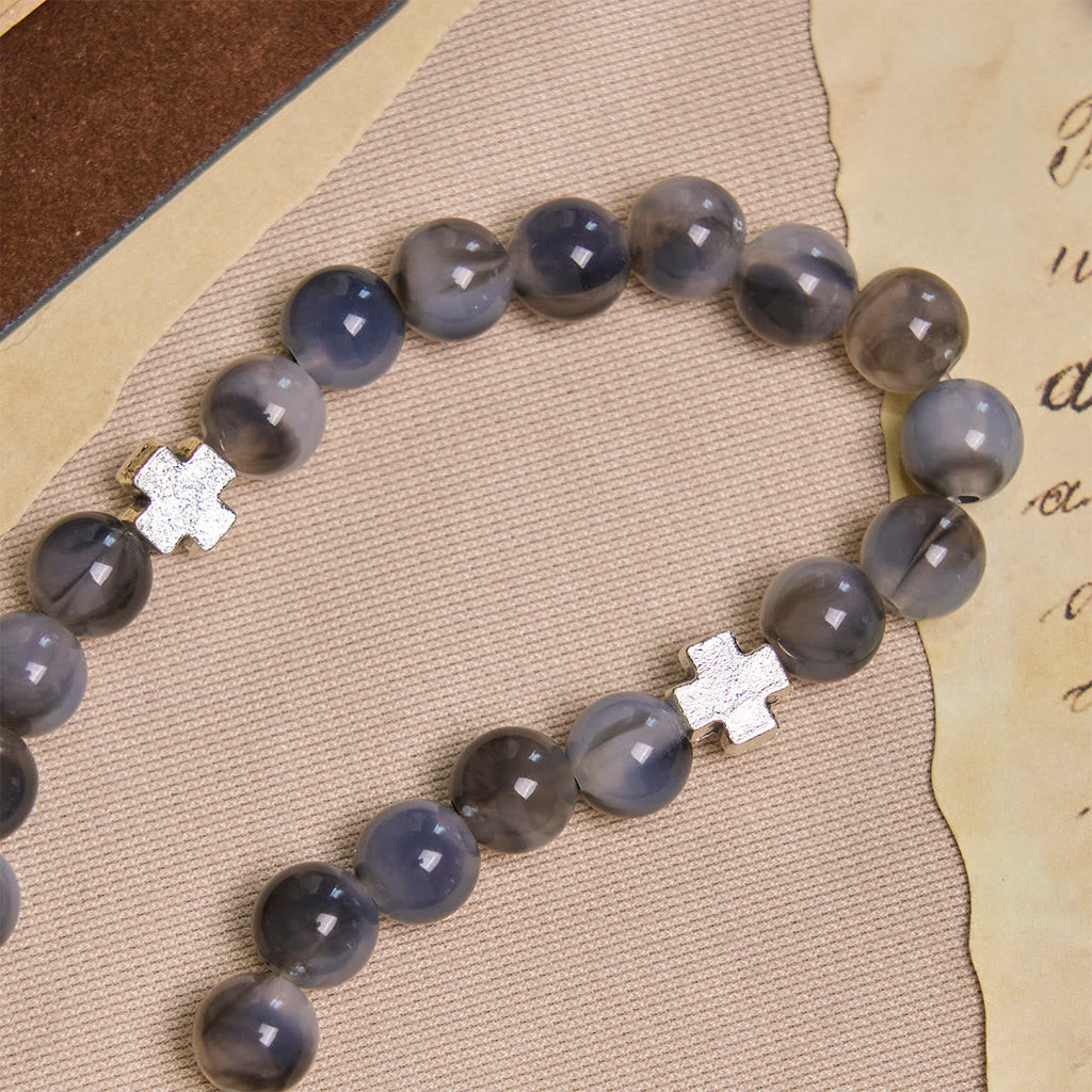 Pulsera Rosario de Cuentas Degradadas Gris y Negro con San Benito: Escudo de Fe