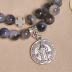Pulsera Rosario de Cuentas Degradadas Gris y Negro con San Benito: Escudo de Fe