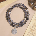 Pulsera Rosario de Cuentas Degradadas Gris y Negro con San Benito: Escudo de Fe