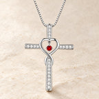 12-Month Birthstone Cross Necklace with Heart Design and Sparkling