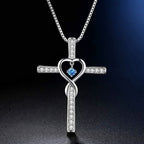 Collar de Cruz con Piedra del Mes y Diseño de Corazón con Detalles Brillantes