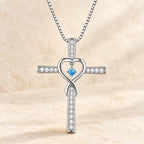12-Month Birthstone Cross Necklace with Heart Design and Sparkling