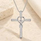 12-Month Birthstone Cross Necklace with Heart Design and Sparkling