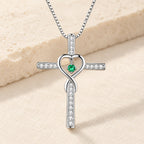12-Month Birthstone Cross Necklace with Heart Design and Sparkling