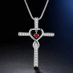 Collar de Cruz con Piedra del Mes y Diseño de Corazón con Detalles Brillantes