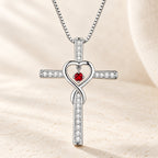 12-Month Birthstone Cross Necklace with Heart Design and Sparkling