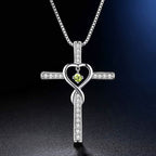Collar de Cruz con Piedra del Mes y Diseño de Corazón con Detalles Brillantes