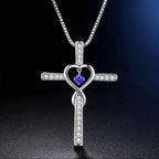 Collar de Cruz con Piedra del Mes y Diseño de Corazón con Detalles Brillantes