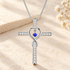 12-Month Birthstone Cross Necklace with Heart Design and Sparkling