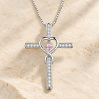 12-Month Birthstone Cross Necklace with Heart Design and Sparkling