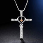 Collar de Cruz con Piedra del Mes y Diseño de Corazón con Detalles Brillantes
