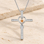12-Month Birthstone Cross Necklace with Heart Design and Sparkling