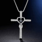 Collar de Cruz con Piedra del Mes y Diseño de Corazón con Detalles Brillantes