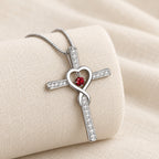 12-Month Birthstone Cross Necklace with Heart Design and Sparkling
