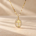 Elegant Oval Cross Necklace with Crystal Halo