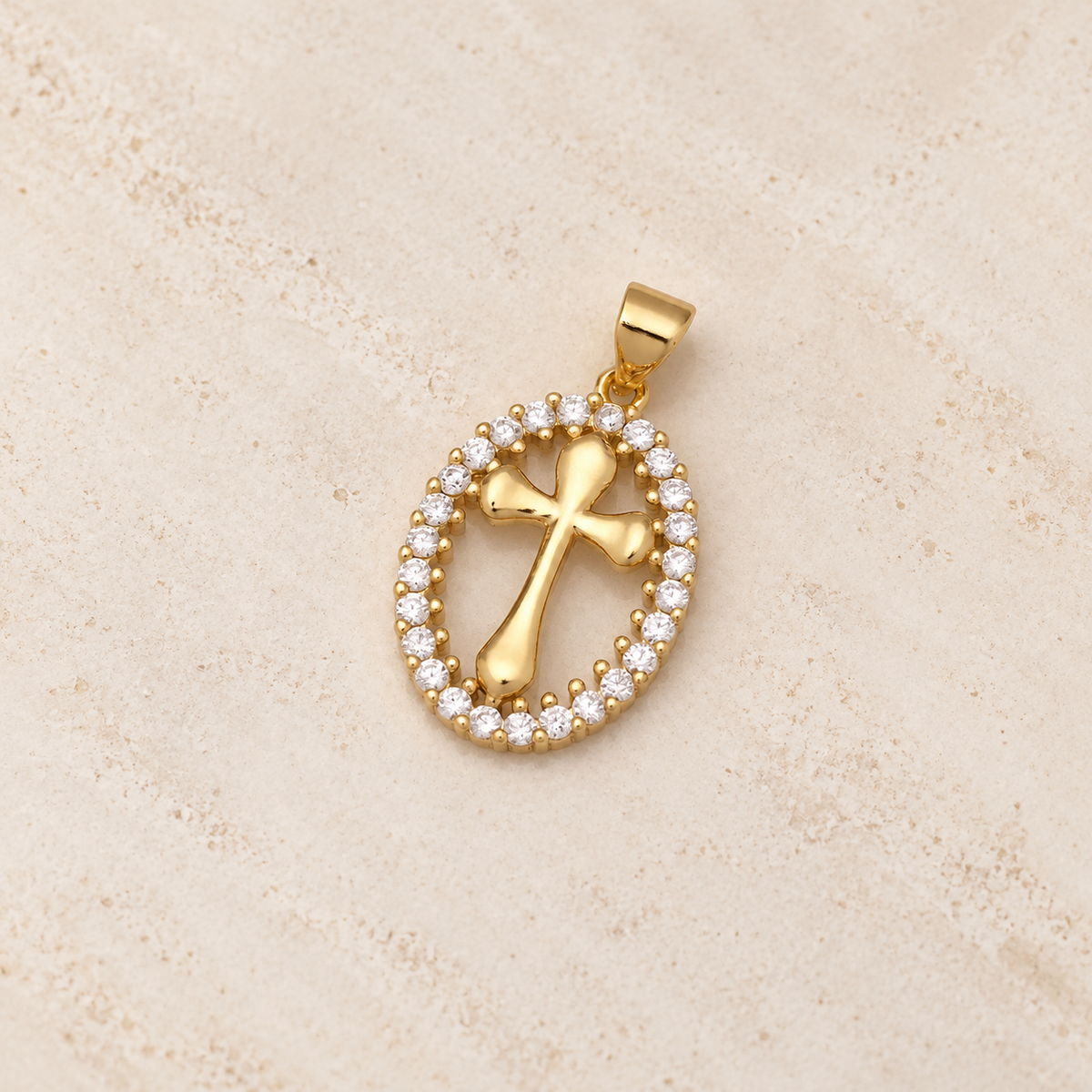 Elegant Oval Cross Necklace with Crystal Halo