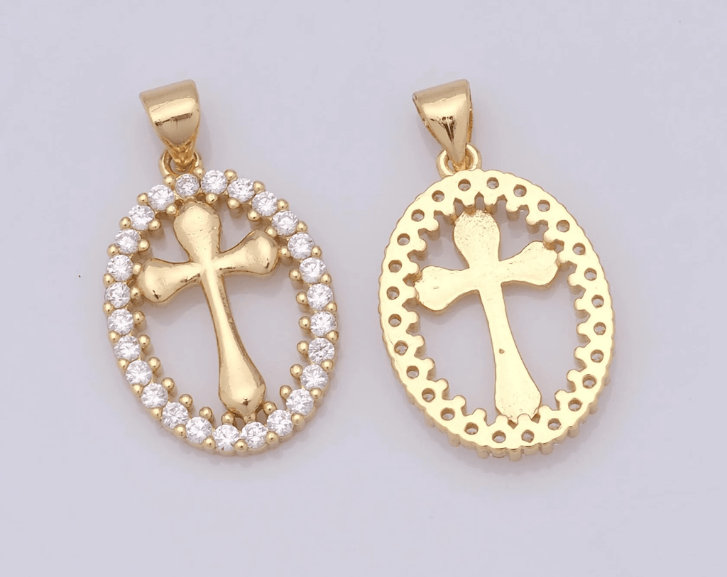 Collar Elegante de Cruz Ovalada con Halo de Cristal: Regalo Precioso de Fe