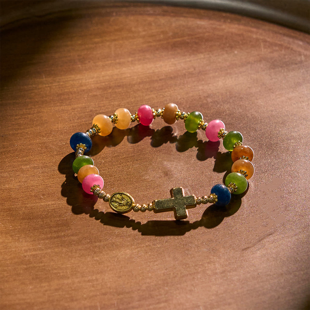 Pulsera de Cuentas Ábaco de Turmalina con Cruz y Medalla Milagrosa
