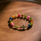 Pulsera de Cuentas Ábaco de Turmalina con Cruz y Medalla Milagrosa