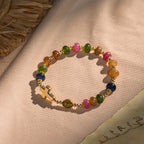 Pulsera de Cuentas Ábaco de Turmalina con Cruz y Medalla Milagrosa