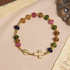 Pulsera de Cuentas Ábaco de Turmalina con Cruz y Medalla Milagrosa