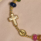 Pulsera de Cuentas Ábaco de Turmalina con Cruz y Medalla Milagrosa