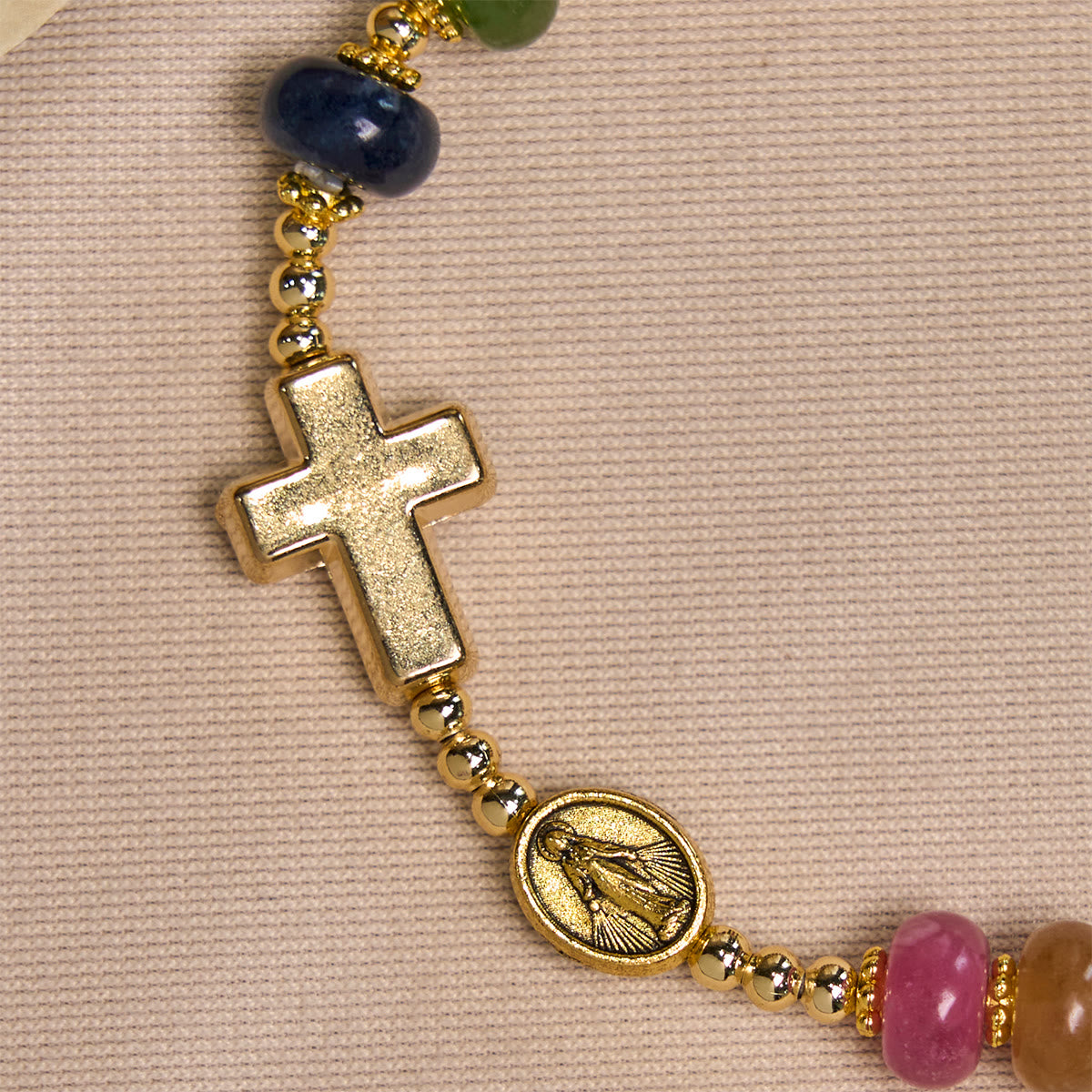 Pulsera de Cuentas Ábaco de Turmalina con Cruz y Medalla Milagrosa