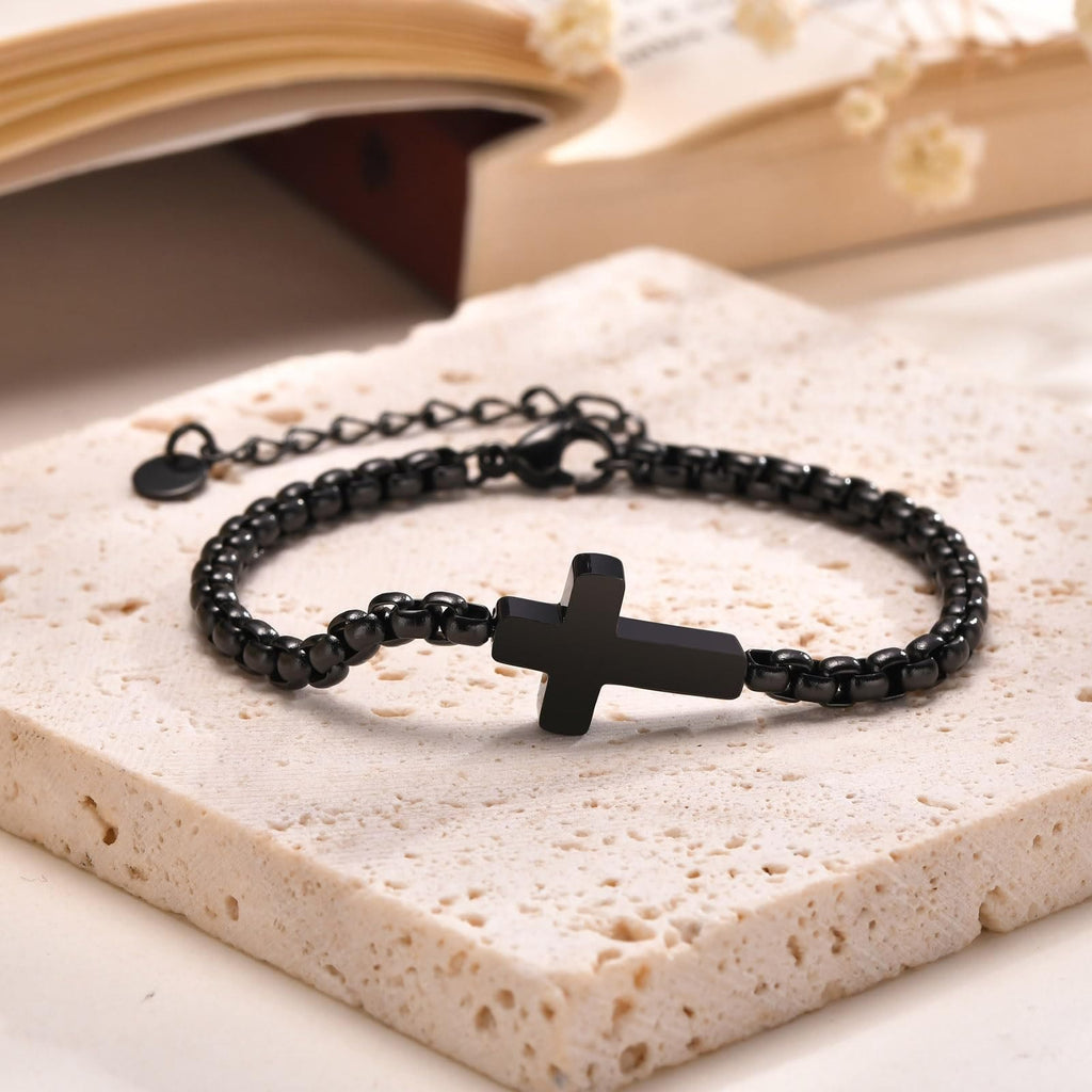 Pulseras de Cadena con Cruz Minimalista: Dos Colores con Tarjeta de Bendición