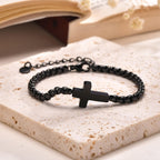 Pulseras de Cadena con Cruz Minimalista: Dos Colores con Tarjeta de Bendición