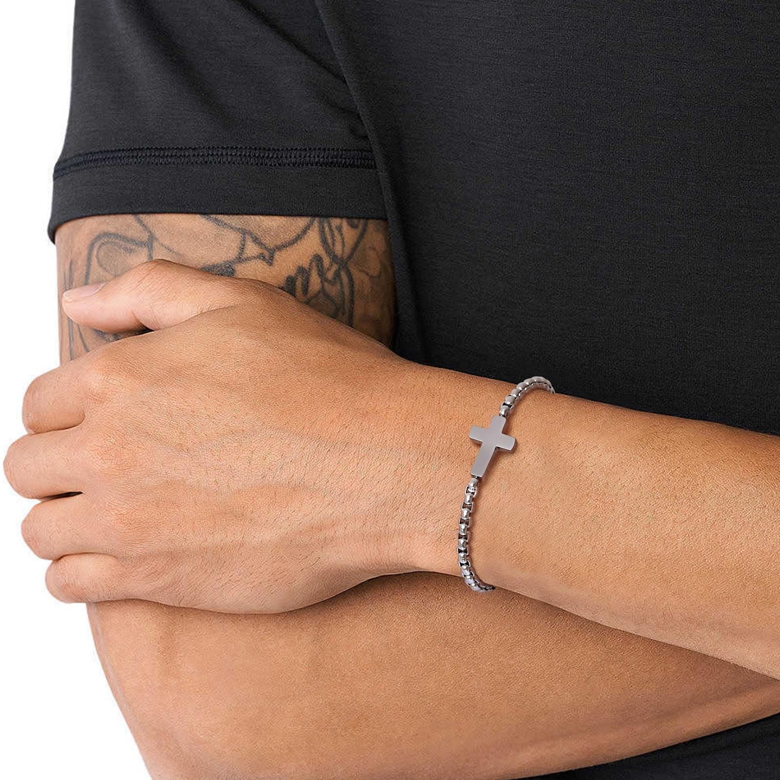 Pulseras de Cadena con Cruz Minimalista: Dos Colores con Tarjeta de Bendición