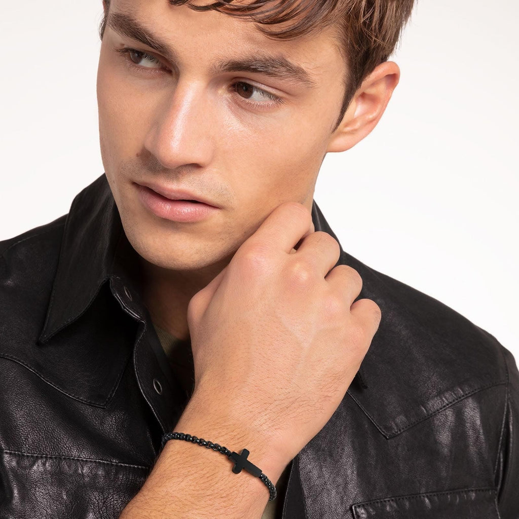 Pulseras de Cadena con Cruz Minimalista: Dos Colores con Tarjeta de Bendición