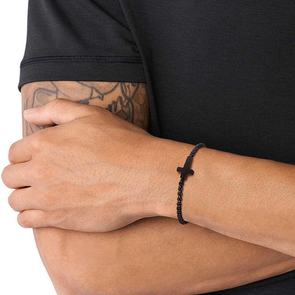 Pulseras de Cadena con Cruz Minimalista: Dos Colores con Tarjeta de Bendición