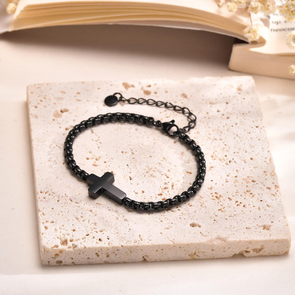 Pulseras de Cadena con Cruz Minimalista: Dos Colores con Tarjeta de Bendición