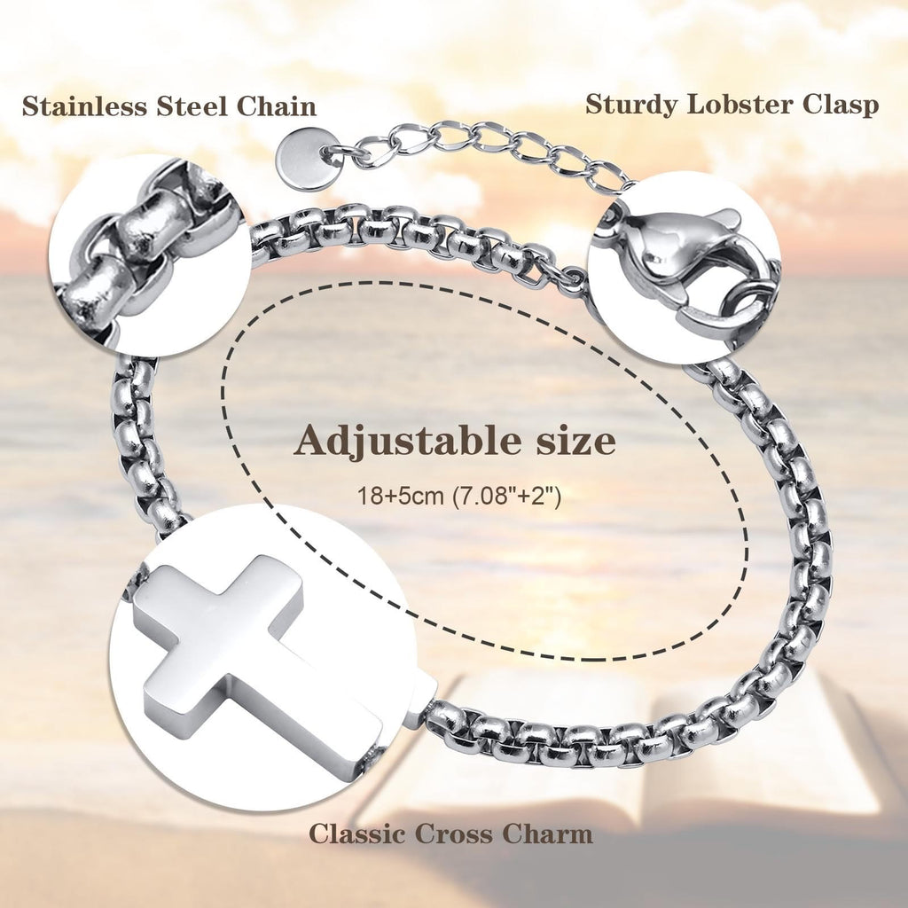Pulseras de Cadena con Cruz Minimalista: Dos Colores con Tarjeta de Bendición