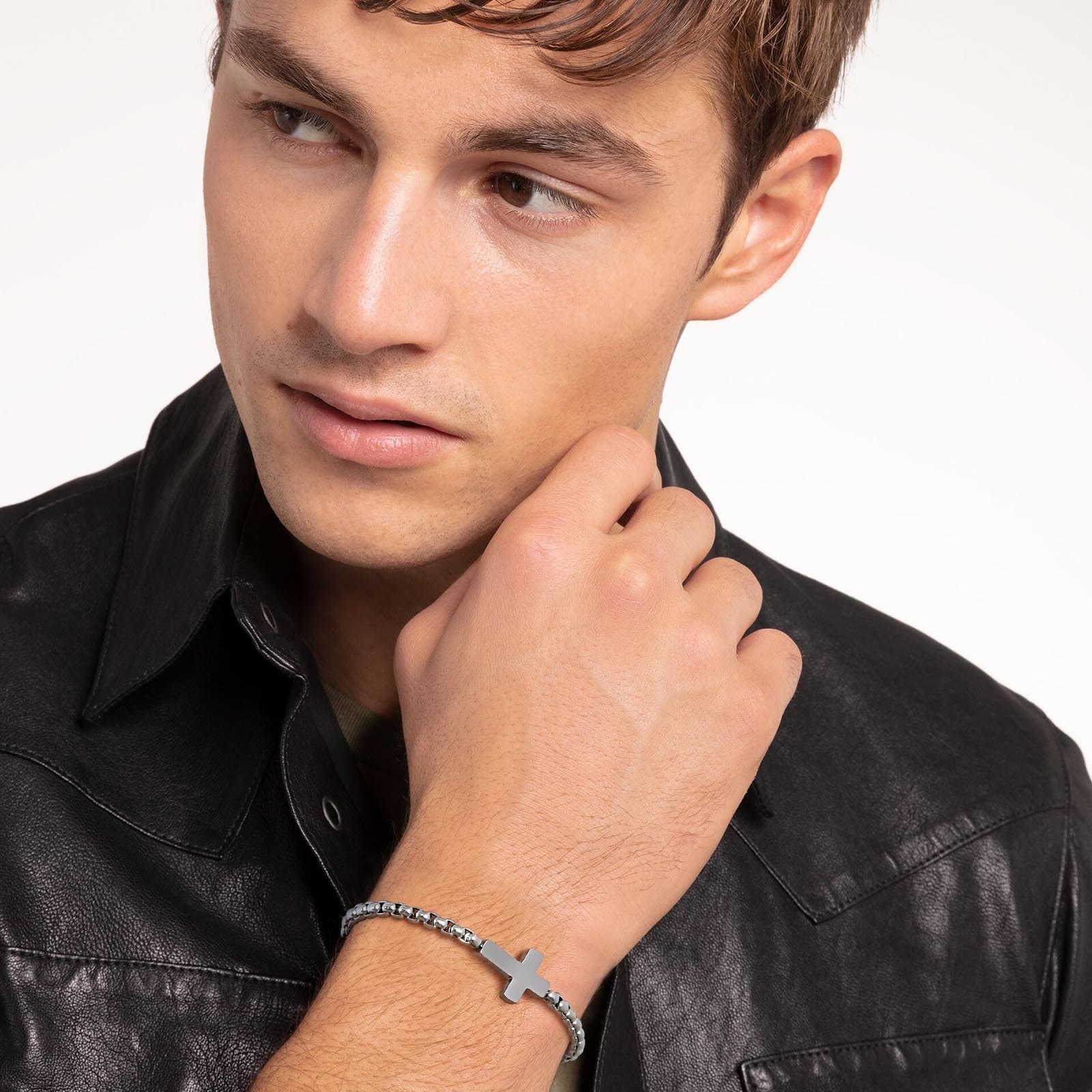 Pulseras de Cadena con Cruz Minimalista: Dos Colores con Tarjeta de Bendición
