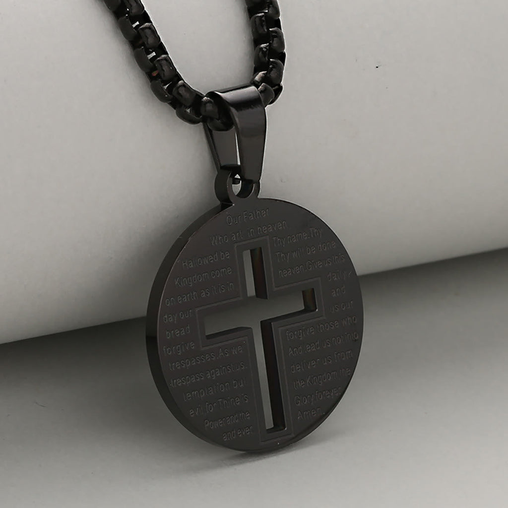 Collar con Dije de Cruz Calada con Oración Inspiradora en Tres Colores Elegantes