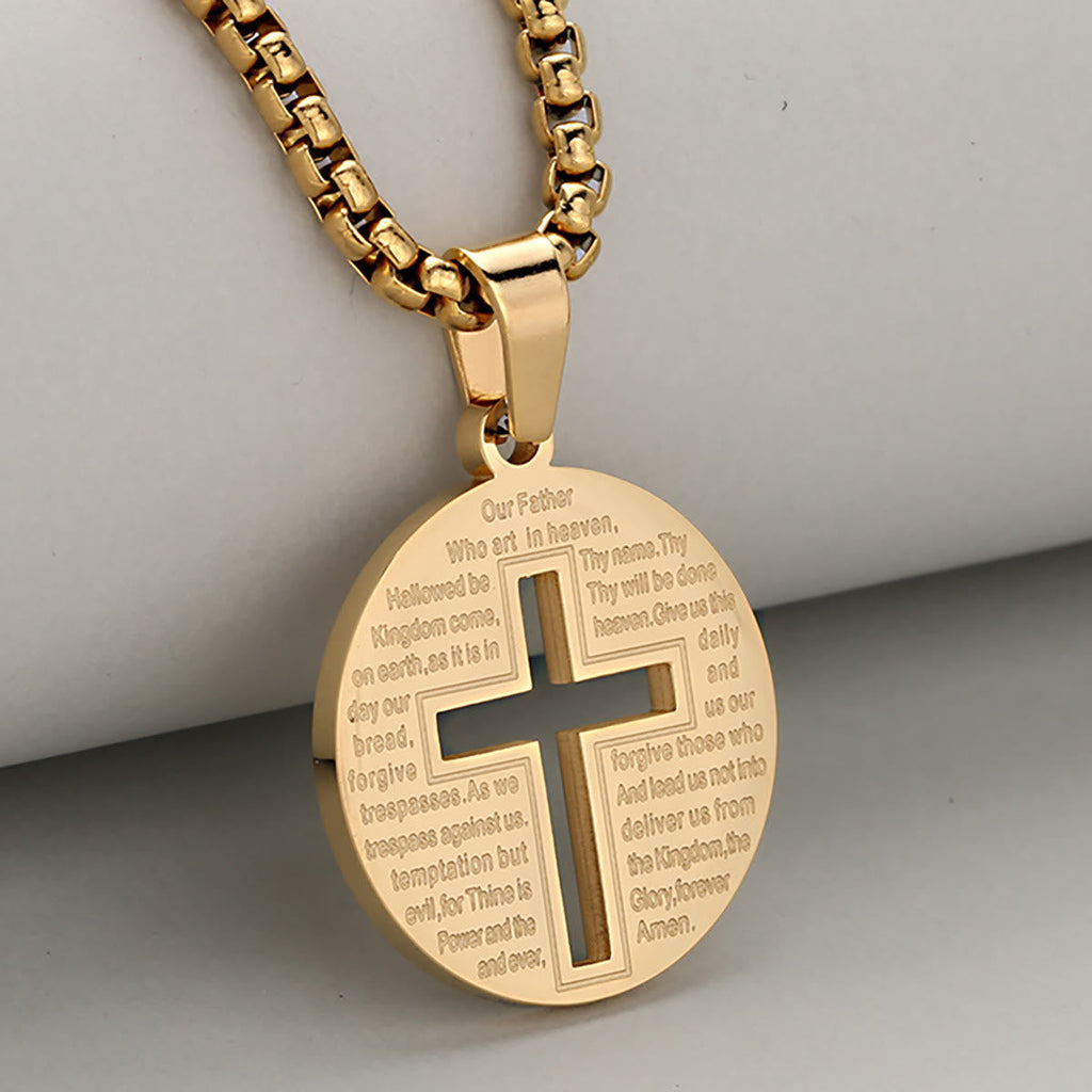 Collar con Dije de Cruz Calada con Oración Inspiradora en Tres Colores Elegantes