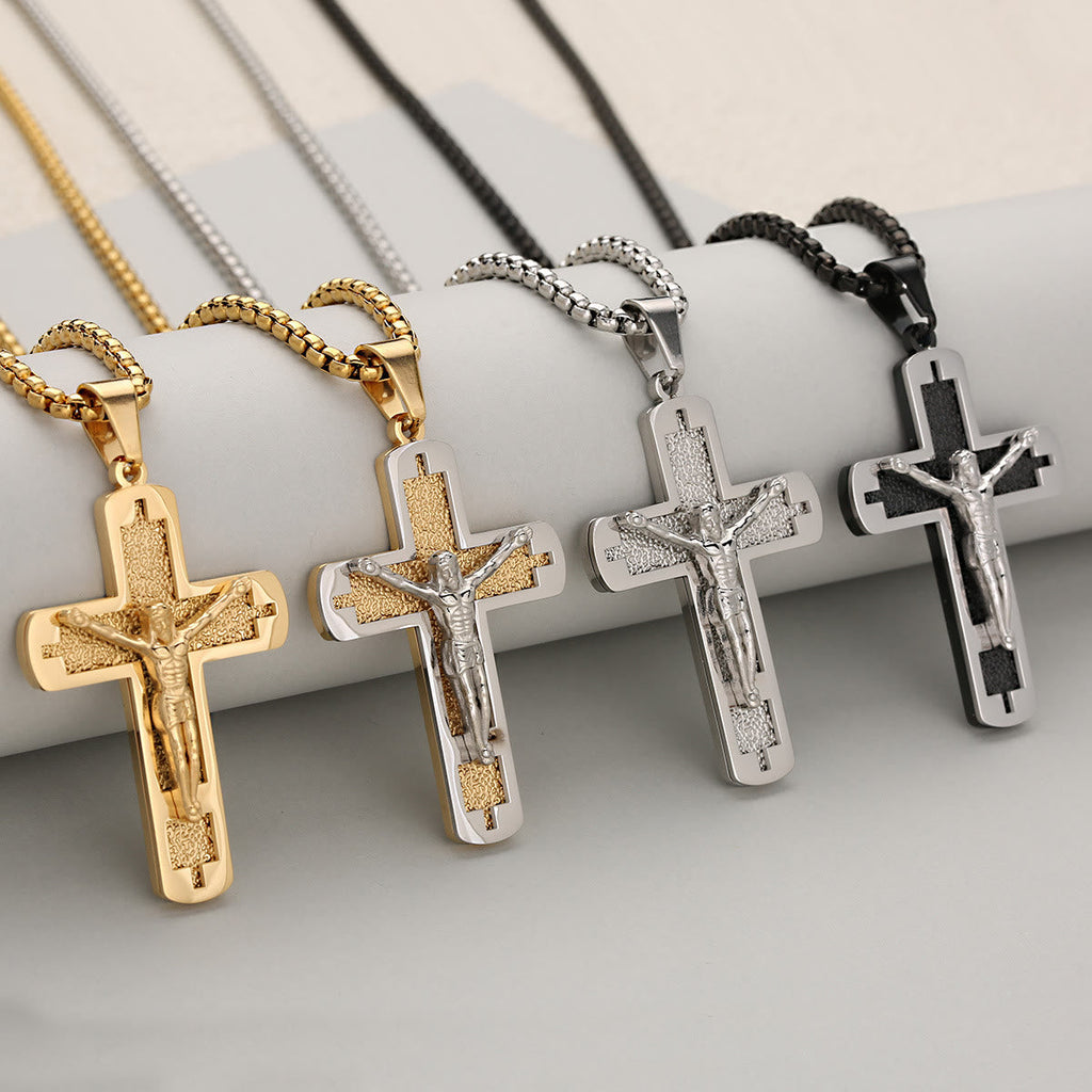 Collar con Dije Crucifijo Pulido Disponible en Cuatro Colores Eternos