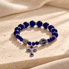 Elegant Deep Blue Beaded Bracelets with Crucifix and Miraculous Medal